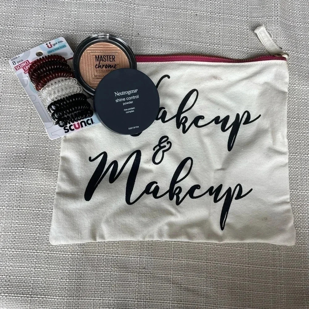 *NEVER USED* Makeup Bag, Hair Ties, Shine Control Powder, and Highlighter Bundle